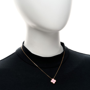 VAN CLEEF & ARPELS 18K Rose Gold Diamond Pink Porcelain Vintage Alhambra Pendant Necklace