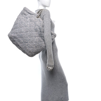 CHANEL Knit Metallic Lambskin Large Shopping Tote Silver