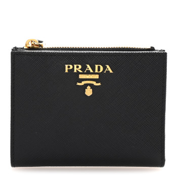 PRADA Saffiano Colour Metal Compact Wallet Black Hibiscus