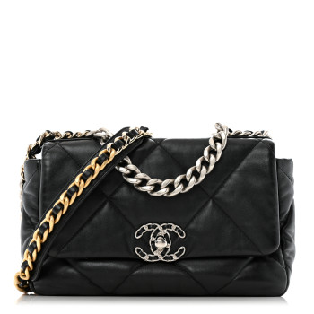 CHANEL Lambskin Quilted Medium Chanel 19 Flap Black