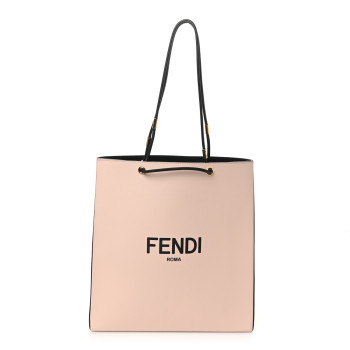 FENDI Vitello Fluffy Logo Medium Pack Shopper Tote Rosa Quarzo Black