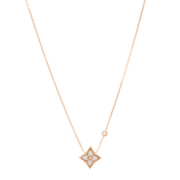 LOUIS VUITTON 18K Pink Gold Diamond Pink Mother of Pearl Color Blossom BB Star Pendant Necklace