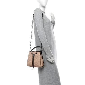 CHANEL Caviar Quilted Small CC Bucket Bag Beige