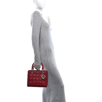 CHRISTIAN DIOR Lambskin Cannage Medium Lady Dior Red