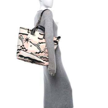 CHANEL Canvas Cruise Print Tote Pink White Black