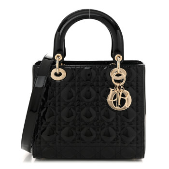 CHRISTIAN DIOR Patent Cannage Medium Lady Dior Black