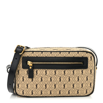 SAINT LAURENT Canvas Monogram All Over Camera Bag Beige