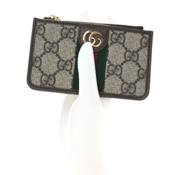 GUCCI GG Supreme Monogram Web Ophidia Zip Card Case Brown