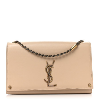 SAINT LAURENT Smooth Calfskin Medium Braided Monogram Kate Satchel Nude Powder