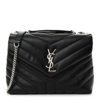 SAINT LAURENT Calfskin Y Quilted Monogram Medium Loulou Chain Satchel Black