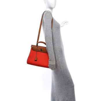 HERMES Vache Hunter Toile Herbag Zip 31 PM Orange Mecano Fauve