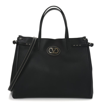 VALENTINO GARAVANI Calfskin Vlogo Medium Antibes Tote Black