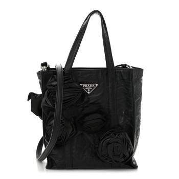 PRADA Nappa Antique Rosette Flower Mini Tote Bag Black