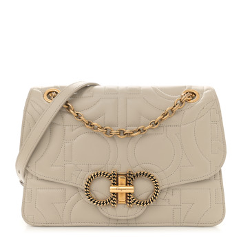 SALVATORE FERRAGAMO Calfskin Quilted Gancini Flap Bag Peony