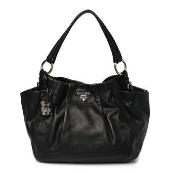 PRADA Soft Calf Pleated Hobo Black