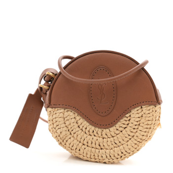 SAINT LAURENT Raffia Round Camera Bag Beige Naturel
