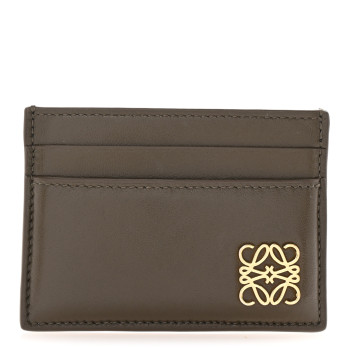 LOEWE Shiny Nappa Calfskin Puffer Anagram Card Holder Dark Khaki Green