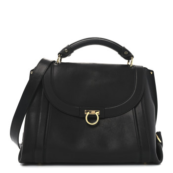 SALVATORE FERRAGAMO Calfskin Suzanna Gancini Satchel  Black