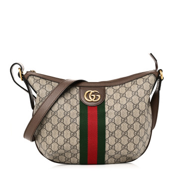 GUCCI GG Supreme Monogram Web Small Ophidia Half Moon Hobo Brown