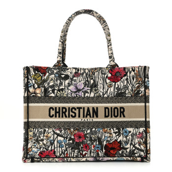 CHRISTIAN DIOR Canvas Embroidered Medium Mille Fleurs Book Tote Multicolor