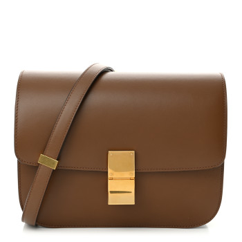 CELINE Box Calfskin Medium Classic Box Flap Bag Camel