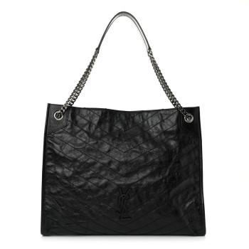 SAINT LAURENT Crinkled Calfskin Matelasse Monogram Large Niki Shopper Tote Black