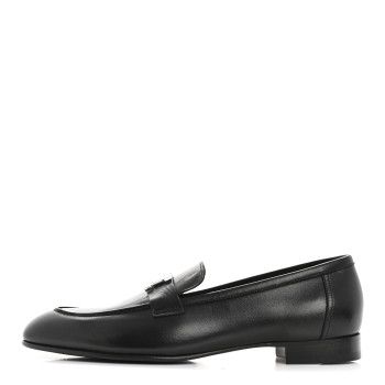 HERMES Goatskin Womens Paris Loafers 41 Black