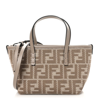 FENDI Denim Jacquard FF Effect Vitello Grace Mini Roll Tote Dove White Dove