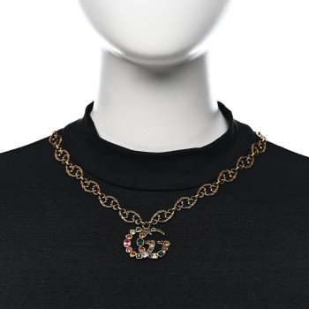 GUCCI Crystal Marmont Necklace Aged Gold Multicolor