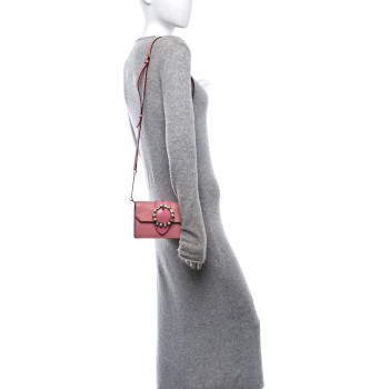 MIU MIU Goatskin Madras Soft Calfskin Crystal Pearl Embellished Shoulder Bag Rosa
