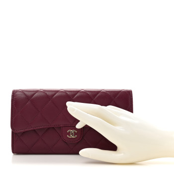 CHANEL Lambskin Quilted Large Gusset Flap Wallet Purple