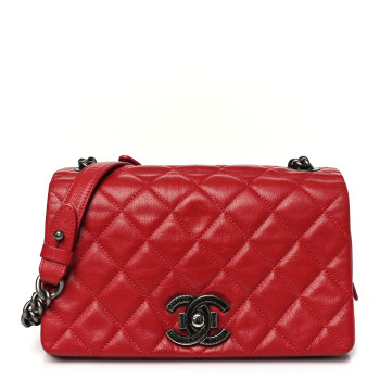 CHANEL Goatskin Quilted Medium City Rock Flap Red