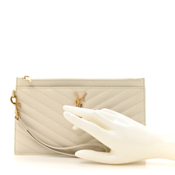 SAINT LAURENT Grain De Poudre Chevron Monogram Large Bill Pouch Blanc Vintage