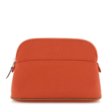 HERMES Cotton Canvas Mini Bolide Travel Cosmetic Pouch Feu
