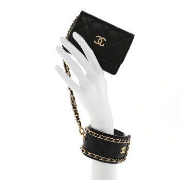 CHANEL Lambskin Quilted Flap Card Holder With Cuff Black