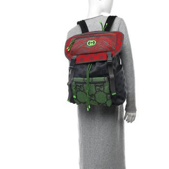 GUCCI Jersey GG Monogram All Over Pan Sport Double Buckle Backpack Grey Green Multicolor
