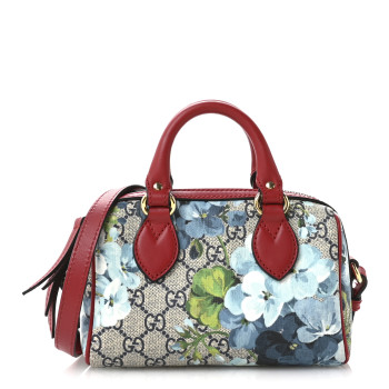 GUCCI GG Supreme Monogram Blooms Mini Boston Navy Blue Hibiscus
