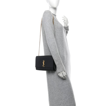 SAINT LAURENT Grain De Poudre Medium Classic Monogram Kate Satchel Black