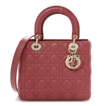 CHRISTIAN DIOR Lambskin Cannage Medium Lady Dior Pink Honey