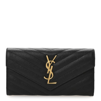 SAINT LAURENT Grain De Poudre Matelasse Chevron Monogram Flap Wallet Black
