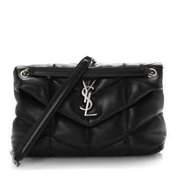 SAINT LAURENT Lambskin Quilted Small Loulou Puffer Monogram Chain Satchel Black