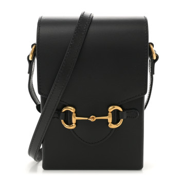 GUCCI Boarded Plutone Calfskin Mini Horsebit 1955 Crossbody Bag Black