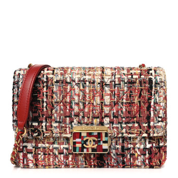 CHANEL Tweed Quilted Flap Red Multicolor