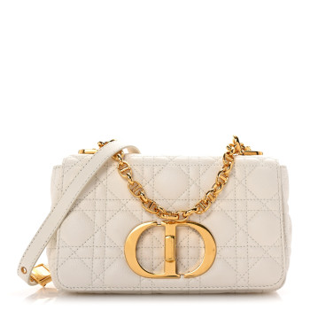 CHRISTIAN DIOR Calfskin Cannage Small Caro Bag Ivory