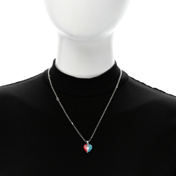 GUCCI Metal Enamel Interlocking G Heart Lightning Charm Necklace Red Blue