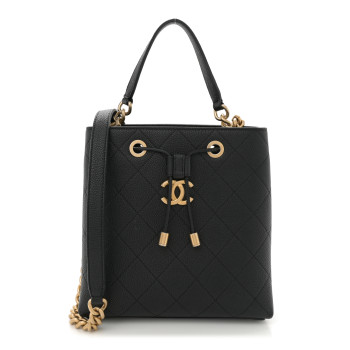 CHANEL Grained Calfskin Stitched Small Drawstring Bag Black