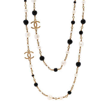 Pearl Bead CC Long Necklace Ruthenium Black