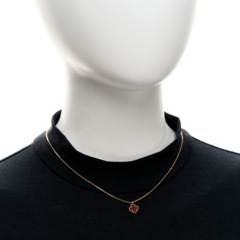 VAN CLEEF & ARPELS 18K Rose Gold Carnelian Sweet Alhambra Pendant Necklace