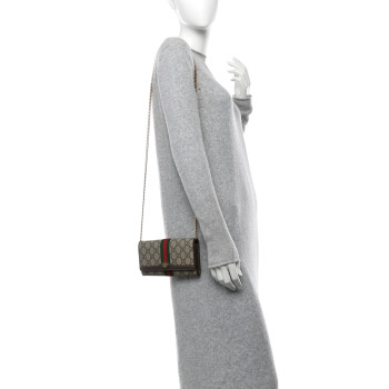 GUCCI GG Supreme Monogram Web Ophidia Wallet On Chain Brown