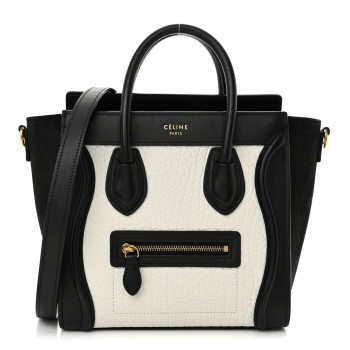 CELINE Bullhide Calfskin Nubuck Bi-Color Nano Luggage Black White